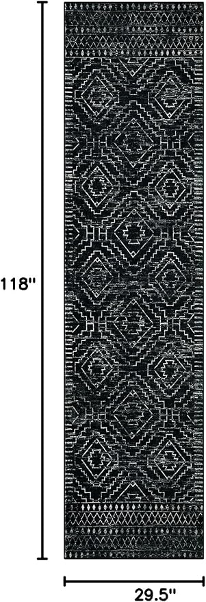 Wonnitar Washable Runner Rugs for Hallway 2'6"x10', Moroccan Non-Slip Black Long Kitchen Runner, Low Pile Boho Soft Carpet Runner for Entrance Living Room Entryway Bedroom (Black,2'6"x10')