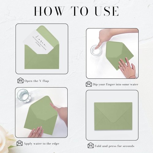 Goefun Sage Green Envelopes - 100 Pack V Flap Printable Invitations & Gift Cards | 5.25 x 7.25 in, 120GSM