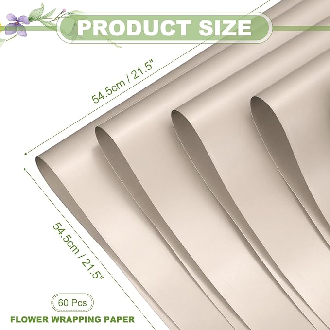 uxcell 60 Sheets Flower Wrapping Paper, 21.5" x 21.5" Waterproof Floral Bouquet Wrapping Papers Florist Supplies for Wedding Party Gift Packaging DIY Crafts, Dark Beige
