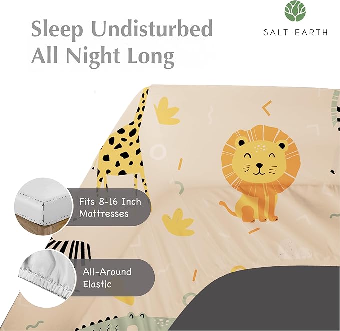 Salt Earth 100% Cotton 210TC Kids Bedsheet, Twin Fitted Sheet,Toddler Bed, 2 Piece Bedding Set- 1 Fitted Sheet and 1 Pillowcase, Themed Toddler Bed Sheets, Cute Sheets (Summerland/Yellow)