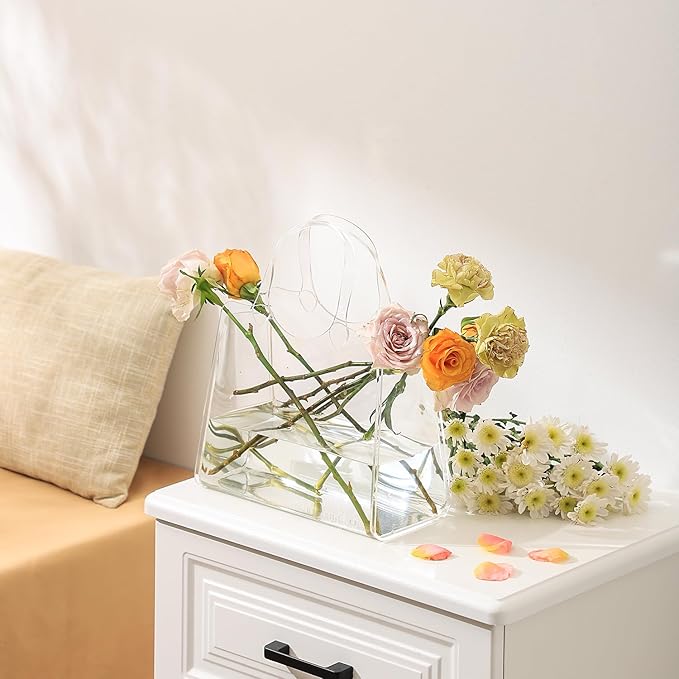 Purse Vase, Bag Vase for Flowers, Clear Acrylic Vase, Purse Vase for Flowers, Aesthetic Vases for Flowers, Decorative Tote Bag Vases for Wedding, Living Room, Bedroom, Table, Office(Tote Bag)