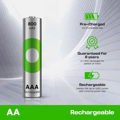 Rechargeable AAA Batteries by [Brand Name] - 800mAh NiMH - Pre-Charged & Long-Lasting - Pack of 8