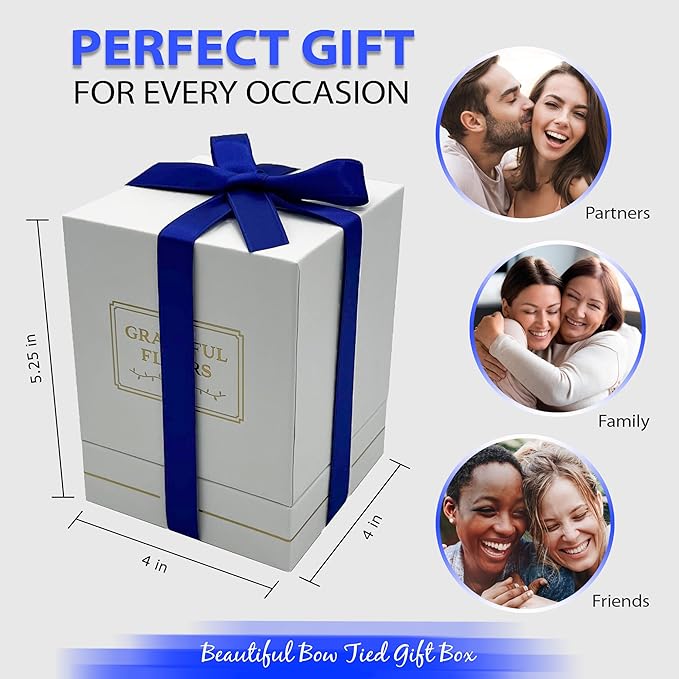 Graceful Fleurs | Real Long Lasting Roses for Years | Preserved Fresh Flowers for Delivery Birthday | Birthday Gifts for Women | Forever Roses in a Box (Blue, White Box, 4 Roses)