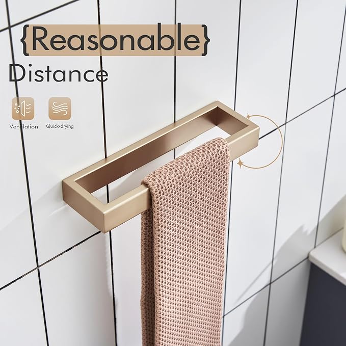 KOKOSIRI Towel Ring for Bathroom Hand Towel Holder 9 Inch Towel Hanger Rack Champagne Bronze Stainless Steel Wall Mount, 1 Pack B4008CPG-L9