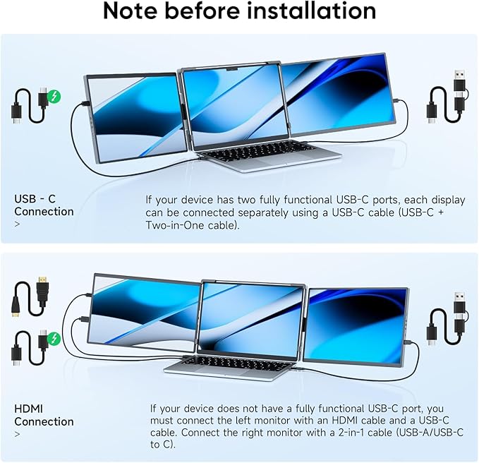 Omiodo 14" Laptop Screen Extender,FHD 1200P IPS Triple Portable Monitor,Dual Travel Screen Plug & Play,Laptop Monitor Extender for 14"-17.3",Compatible with Windows/Mac/Android & Chrome OS