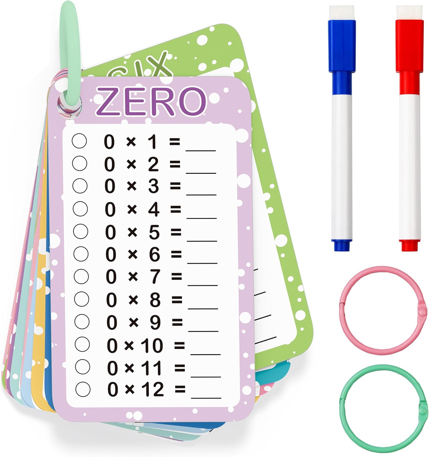 Slapaflife Multiplication Flash Cards - Engaging Times Table Learning Tool | 13 Pcs with Markers & Rings for Grades 1-3