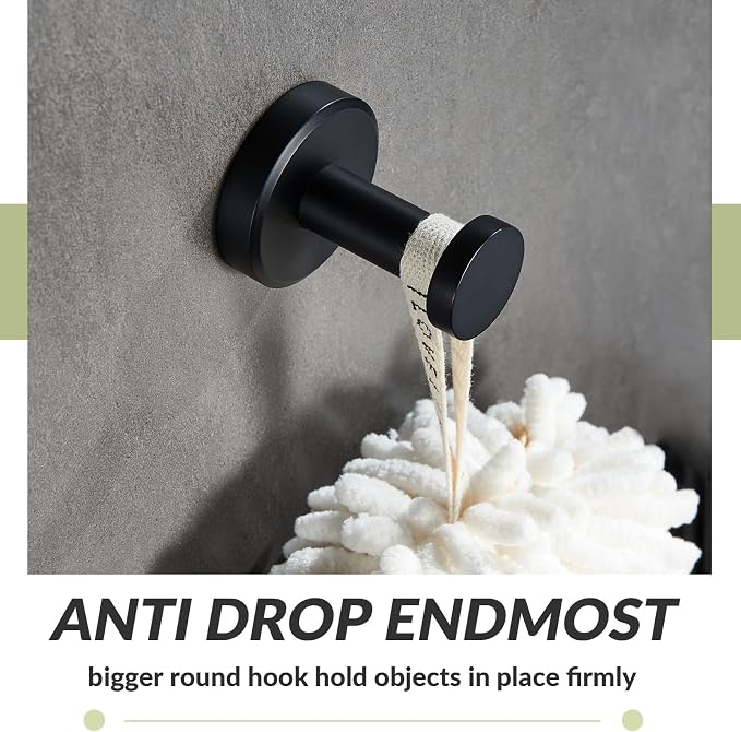 APLusee Matte Black Robe Towel Hook, 304 Stainless Steel Round Coat Hook for Home Storage, Wall Mount