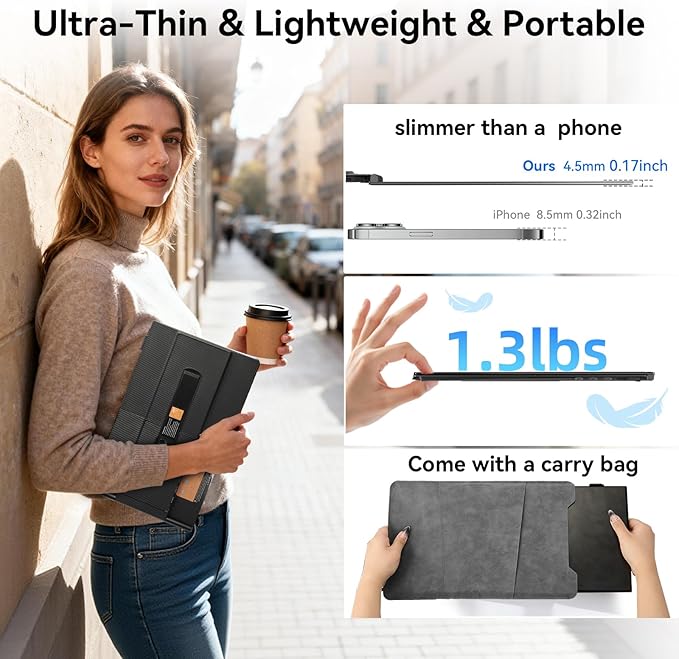 BKVOO 14" Laptop Screen Extender, Ultra-Thin Ligthweight FHD 1080P IPS Laptop Monitor Extender Dual Screen, Portable Monitor for Laptops 13-17.3" USB-C/HDMI Plug and Play for Windows/Mac/Android/PS5
