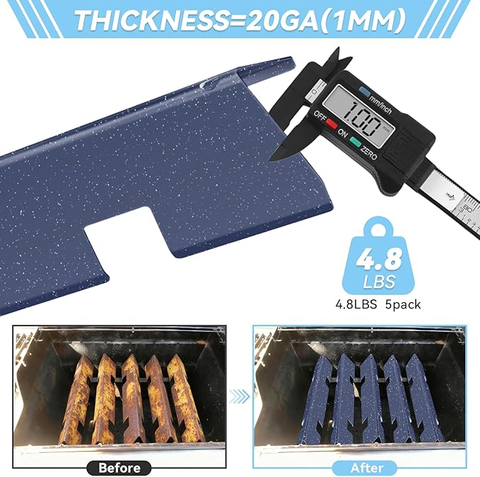 15.3" Flavorizer Bars for Weber Spirit 300 and GS4 Spirit II 300 Series E310 E320 E330 S310 S320 S330 with Front Control Knobs, Porcelain Steel Grill Heat Plates Replacement for 7636, 5 Pack