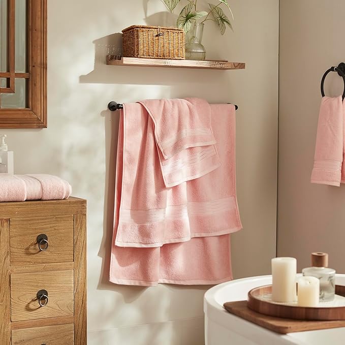 COZYART Pink Bathroom Towel Set 6Pcs, 100% Turkish Cotton Bath Towel Sets for Bathroom, Soft Absorbent, 650 GSM Luxury 6 Pcs with 2 Bath Towels, 2 Hand Towels, 2 Washcloths