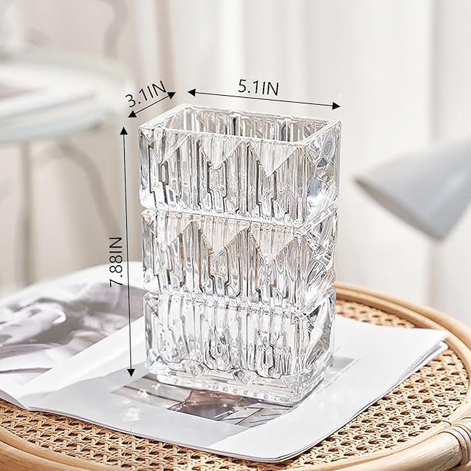 Glass Flower Vase, Clear Crystal Vases for Centerpieces, Heavy Handmade Modern Vases for Decor Home Bedroom Kitchen Office Living Room, 7.88 Inch (Clear)