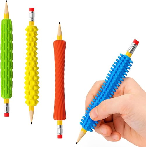 Skiennix 4-Pack Sensory Silicone Pencil Grips - Fidget Sleeves for ADHD & Autism - Anxiety Relief & Focus Tool