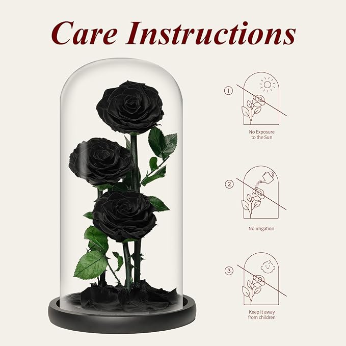 Glass Rose Preserved Flowers, 12.3inch Forever Roses Gift, Flowers for Delivery, Long Lasting Eternal Flower Rose Gifts for Women Mom Wife Girlfriend Grandma Black