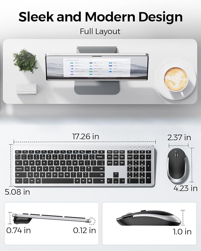 seenda Wireless Keyboard and Mouse Combo Full Size Slim Thin Wireless Keyboard Mouse with On/Off Switch on Both Keyboard and Mouse - (Black and Silver)