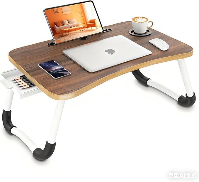 Fayquaze Portable Foldable Laptop Bed Desk with Storage Drawer and Cup Holder - Lap Desk Laptop Stand Tray Table for Eating, Reading and Working