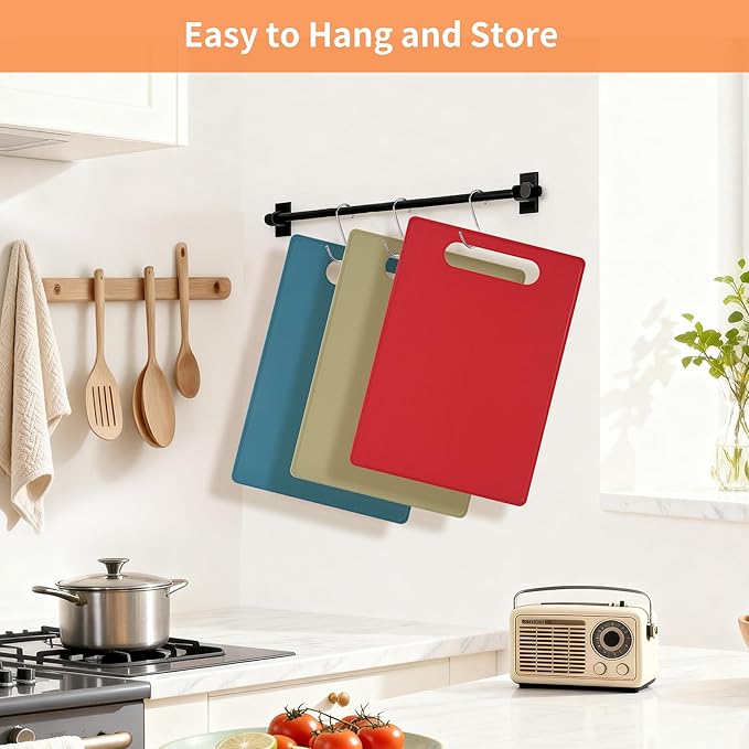 Premium Plastic Cutting Board Set – 3-Pack BPA-Free, Reversible, Easy to Clean, Durable and Lightweight – Ideal for Meat, Vegetables, and Seafood – 14 x 10 inch, Kitchen Essential