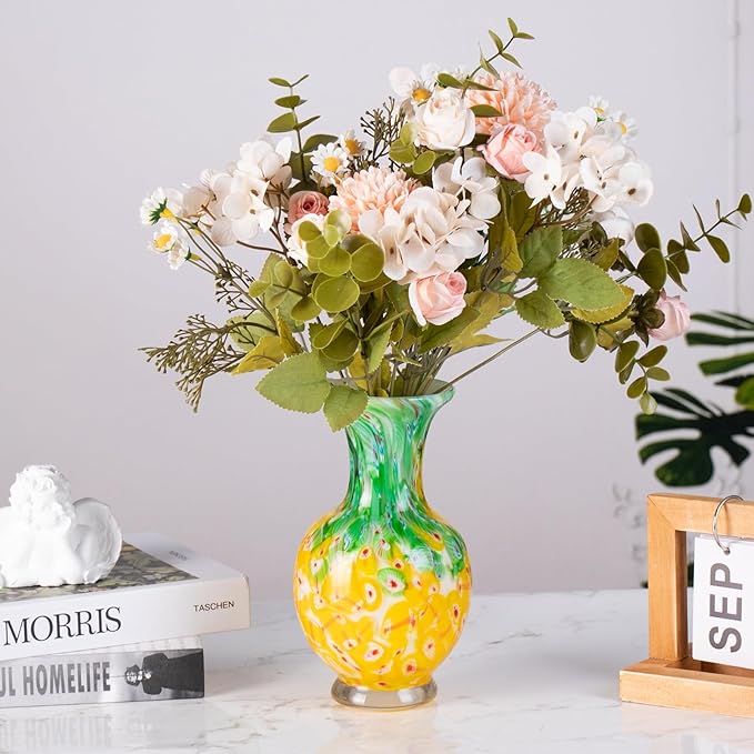 KAMMAK Colored Glass Vase, Beautiful Hand Blown Decorative Vase, Modern Art Vase for Flower Mantle Dining Table Centerpiece, Entryway Living Room Wedding Decoration, HR003