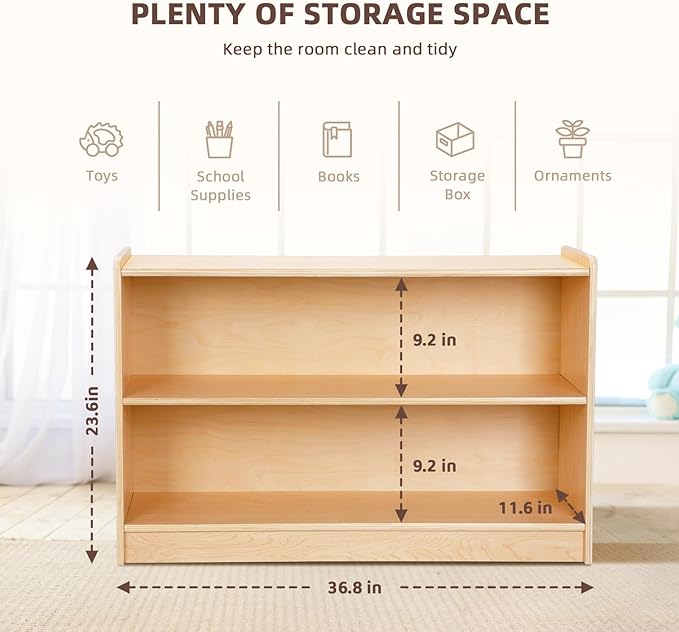 OOOK Montessori Shelf, Toy Organizers and Storage, 2-Tier Toddler Bookshelf Suitable for Classroom, Kindergarten, Kids Room, Playroom and Daycare Center