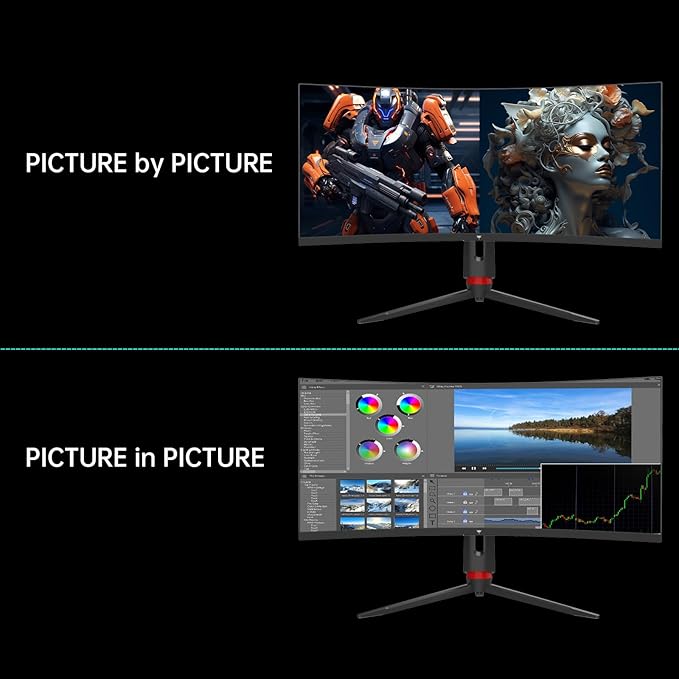 KTC 34'' Curved Ultrawide Gaming Monitor, 21:9, 3440x1440p 165Hz 1ms, 1500R Curved Monitor, Freesync G-sync, Picture by Picture,PIP, Height/Tilt/Swivel/Pivot