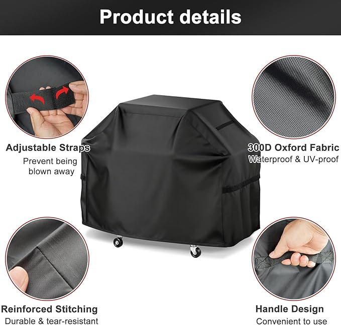 LBTING Grill Cover, 55-inch Heavy Duty 300D Oxford Waterproof Windproof UV Resistant BBQ Gas Grill Cover for Outdoor Barbecue Fit Most Brands Weber, Brinkmann, Char Broil, Holland
