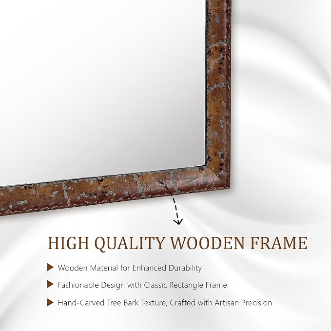 CULER Wood Wall Mirror for Bathroom,Rectangle Rustic Brown 20 x 30 inch Hanging Vanity Farmhouse Mirrors with Wooden Frame for Living Room,Bedroom,Entryway
