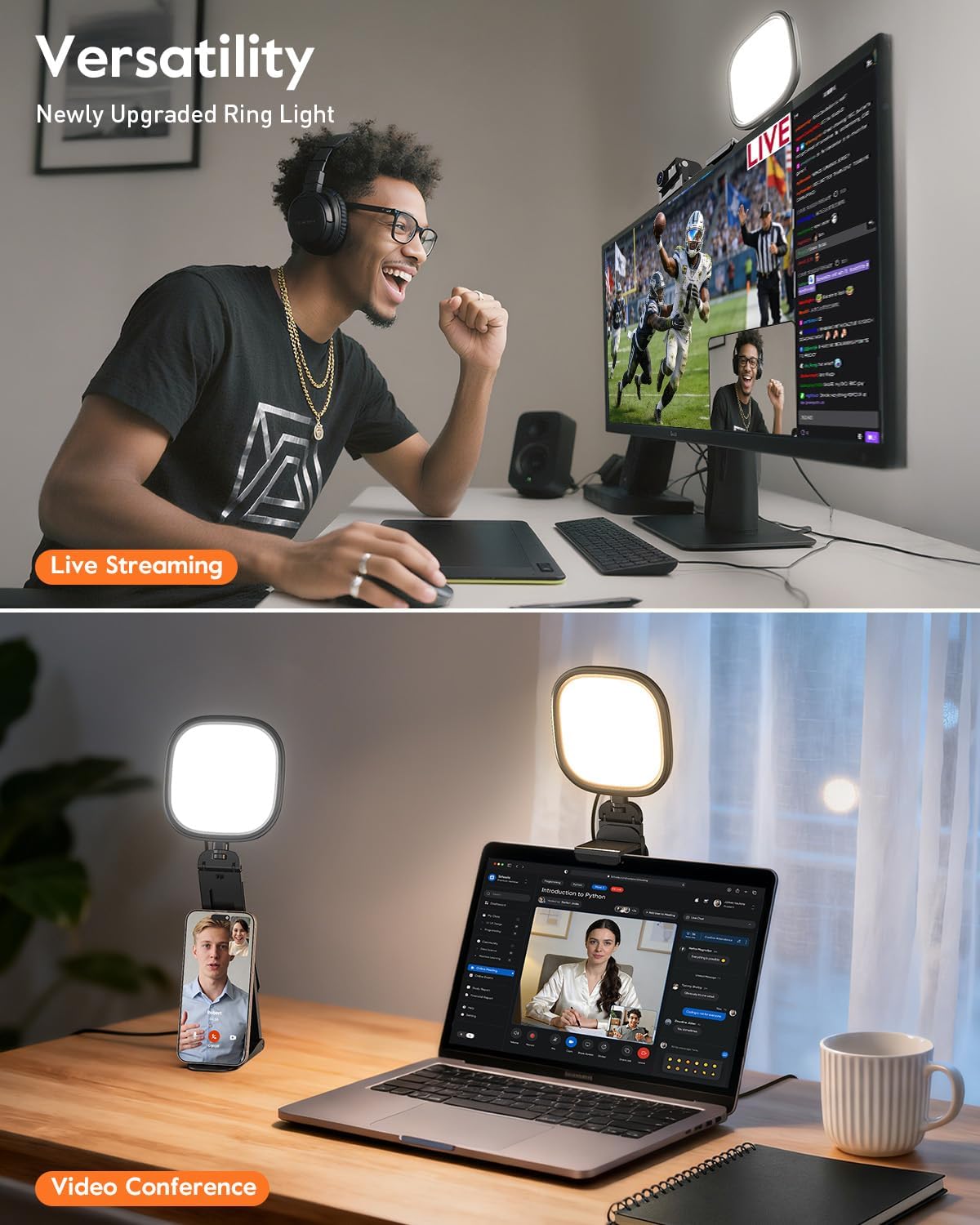 Upgraded Ring Light - Eye-Caring LED Computer Light with Adjustable Clip & 50 Modes for Zoom