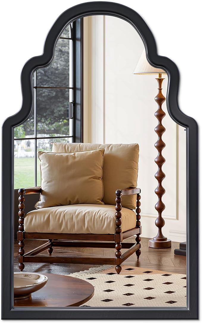 24"x40" Black Arched Mirror for Bathroom Vanity, Matte Black Wood Frame Wall Mirror for Fireplace Mantel, Modern Farmhouse Industrial Decor for Entryway, Large Arch