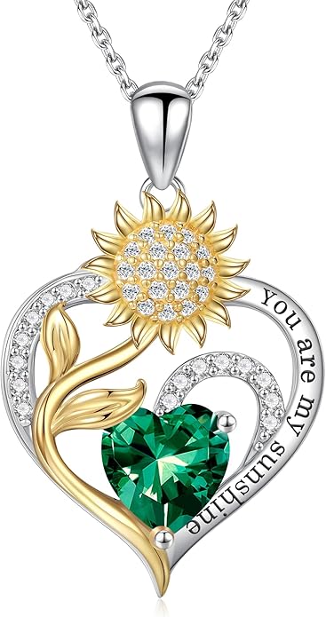Iefil Christmas Gifts for Women Wife - Sunflower Birthstone Necklace for Women, Anniversary Birthday Gifts 925 Sterling Silver Heart Pendant You Are My Sunshine Jewelry for Girlfriend Mom Daughter
