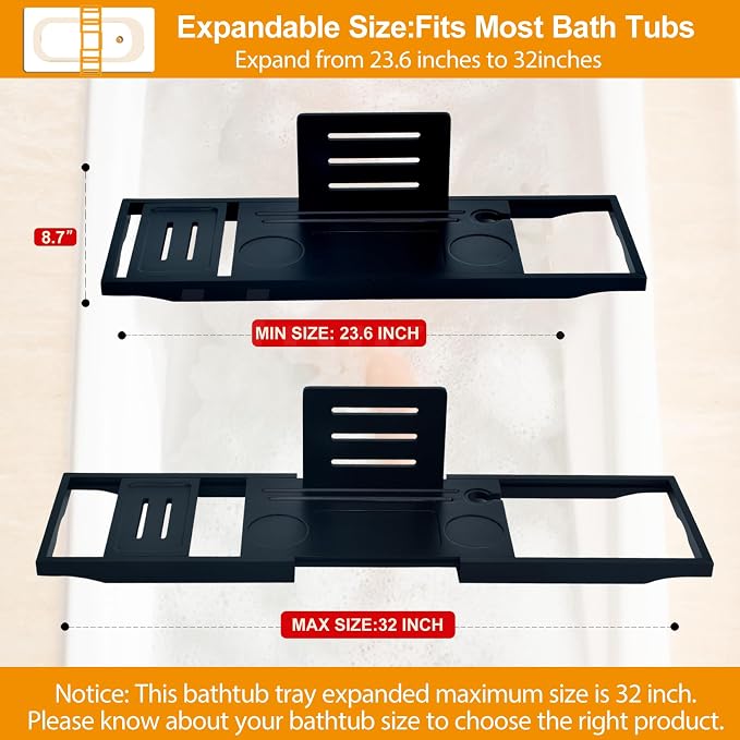Banlilu Premium Bathtub Caddy Tray - Bath Tray - Bath Tub Tray Table for Bathtub - Bath Caddy Tray for Bathtub, Expandable Size, Fits Most Bath Tubs