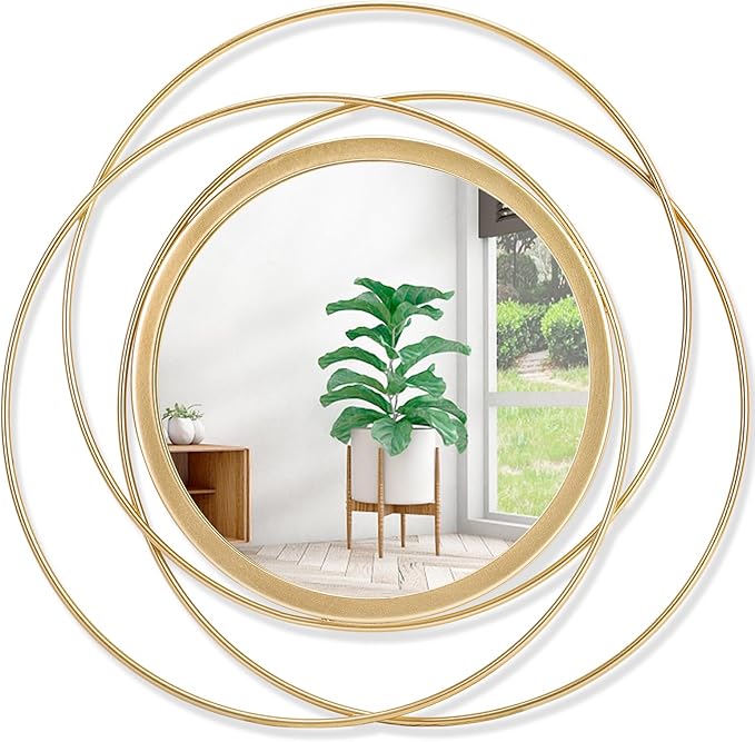 Gold Art Circle Mirror for Wall with Iron Metal Wire Frame Wall-Mounted Mirror for Home Decor Living Room Bedroom Bathroom Entryway Small 12"