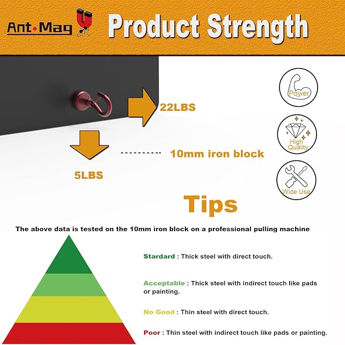 Ant Mag Magnetic Hooks Heavy Duty with Snap 22lbs Strong Red Magnet Hooks Great Hanging for Refrigerator, Cruise Cabin, Grill, Wreath,Kitchen,Office 8 Pack