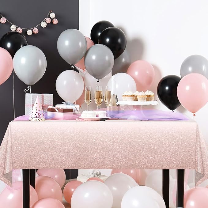 1 Pack Ombre Rose Gold Plastic Tablecloth for Parties, Gradient Pastel Rose Gold Disposable Tablecloths for Rectangle Tables, Light Pink Sprinkle Table Cover for Wedding Birthday Party, 54 x 108 Inch