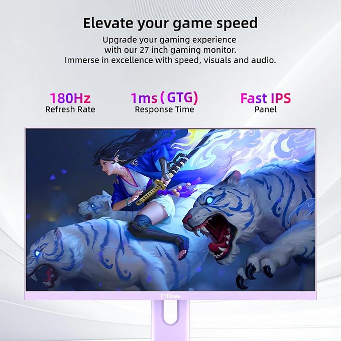 27 inch Gaming Monitor, 180Hz Computer Monitor QHD 1440P Fast IPS Panel Pc Monitor, sRGB100%,1ms, DisplayPort/HDMI/Eye Care/Wall Mount Compatible-Purple