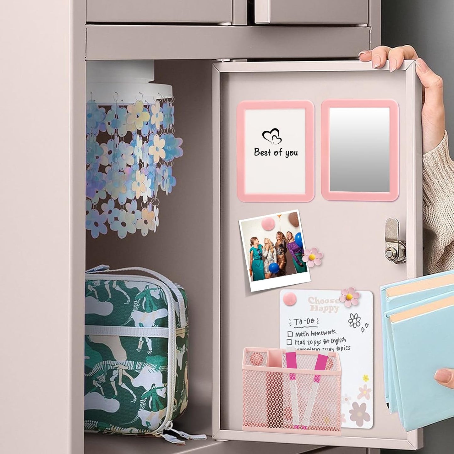 Skiennix Magnetic Girls Locker Accessories Set - Back to School Essentials | Pink Decor & Organizers