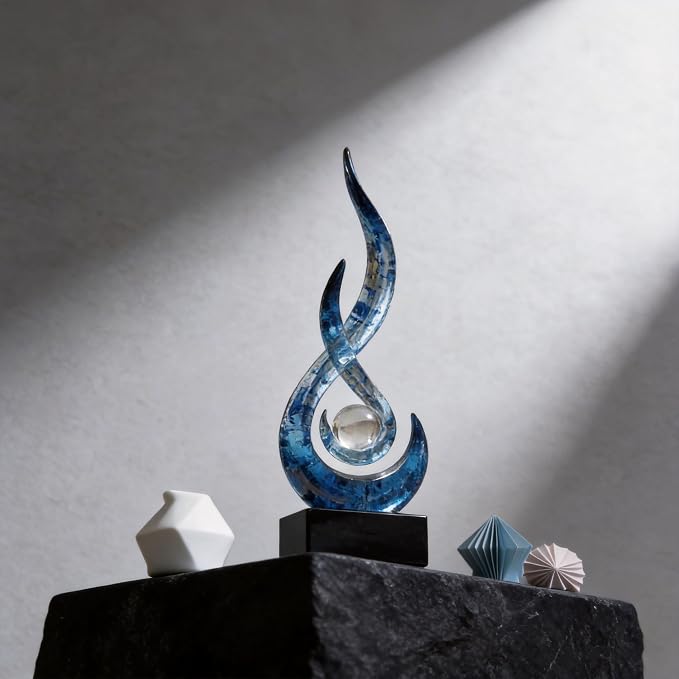 Modern Abstract Art Table Decoration,Resin Flame Statue Modern Centerpiece Ornaments for Living Room Great Gift Idea Home Decor,Collectibles (Blue foil)