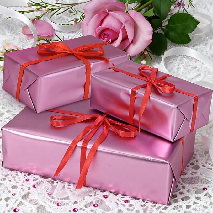 Pink Wrapping Paper, 17inch x 33ft Matte Metallic Pink Solid Color Wrapping Paper Roll, Gift Wrapping Paper Perfect for Mother's Day, Valentine's Day, Birthday, Wedding, Anniversary, Christmas, Easter