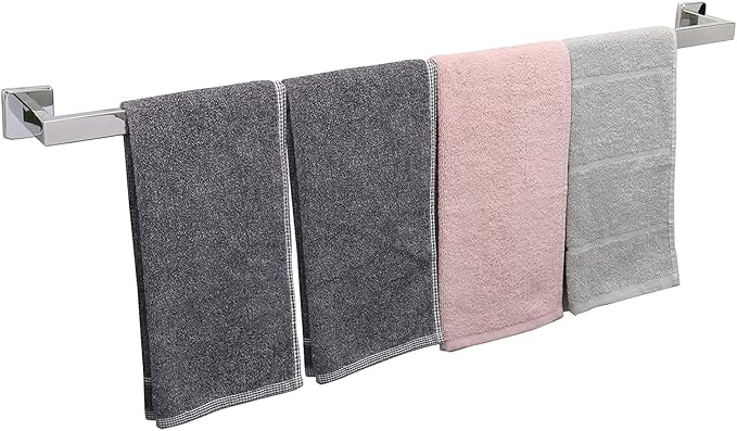 TocTen Bath Towel Rack - Square Base Thicken SUS304 Stainless Steel Towel Bar for Bathroom, Bathroom Accessories Towel Rod Heavy Duty Wall Mounted Towel Holder. (Chrome, 33)