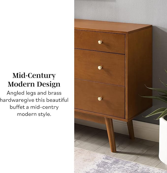Walker Edison Mid-Century Modern Kitchen Buffet Sideboard Entryway Serving Storage Cabinet Doors-Dining Room Console, 70 Inch, Acorn