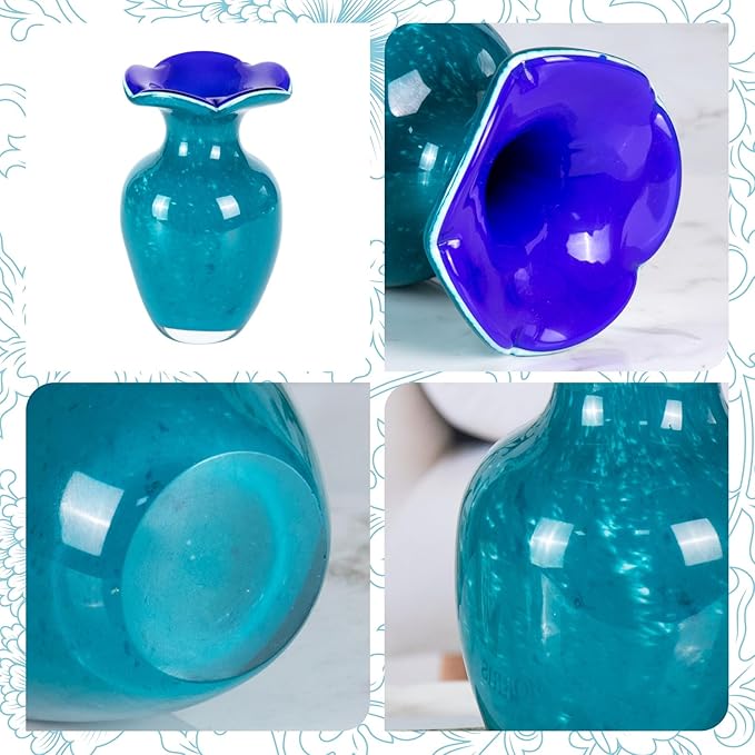 KAMMAK Colored Glass Vase, Beautiful Hand Blown Decorative Vase, Modern Art Vase for Flower Mantle Dining Table Centerpiece, Entryway Living Room Wedding Decoration, SKQ022