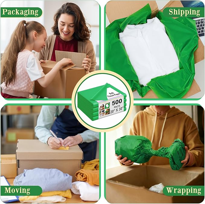 Qilery 500 Sheets Christmas Dark Green Tissue Paper Bulk for Gift Bags 20 x 30 Inch Acid Free Decoupage Packaging Wrapping Paper Sheets for Christmas Decoration DIY Crafts, Packing Supplies for Moving