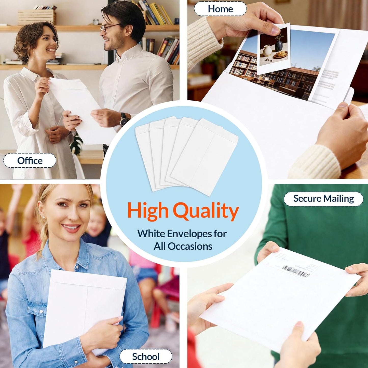 SUNEE 9x12 Self-Seal Envelopes - 28LB White Kraft Paper for Office & Business Shipping | 100 Pack