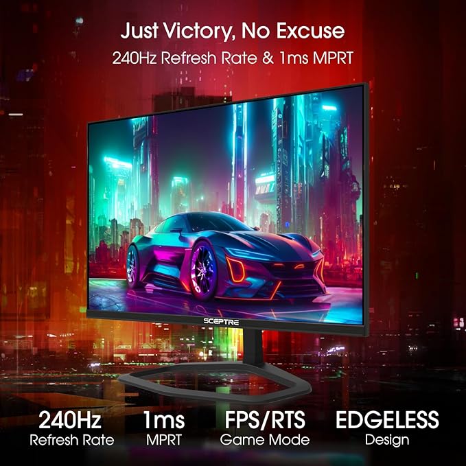 Sceptre New 24.5-inch Gaming Monitor 240+Hz 1ms DisplayPort x2 HDMI x2 100% sRGB AMD FreeSync Premium Build-in Speakers, Machine Black 2025 (E255B-FWD240 Series)