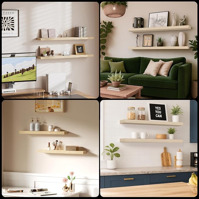 Floating Shelves for Wall, Bathroom Shelves Over Toilet, Wall Shelves & Book Shelf for Room, Hanging Shelf, Modern Wooden Mounted Floating Shelves, 36x7x1.5 in (Oak, Set of 2)