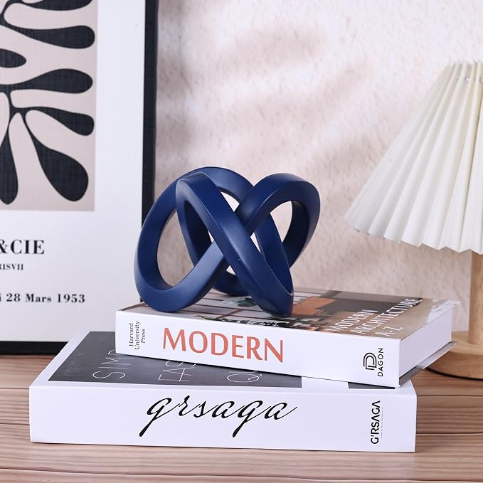 Knot Geometric Sculpture Decor,Mid Century Modern Abstract Figurines,Home Decor Statue,Bookcase Decor,Decorative Accents for Living Room, Coffee Table, Office Desktop, Shelf (Blue)