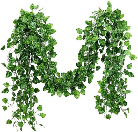 168 feet Artificial Vines Greenery Garland Fake Hanging Leaves Faux Foliage Plants for Wedding Party Garden Home Kitchen Office Wall Decorations (Watermelon/24 Strands)