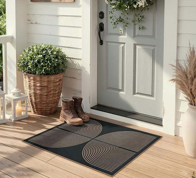 Lahome Enfys Rainbow Outdoor Mats for Front Door, 2x3 Small Washable Kitchen Rugs, Farmhouse Neutral Throw Rug Non Slip Non Shedding Indoor Outdoor Carpet for Entryway Foyer