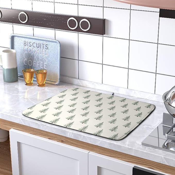 Christmas Tree Dish Drying Mat Winter Xmas Holiday Drying Mats Microfiber Absorbent Dishes Drying Pad Reusable Washable Kitchen Countertop Protector Dish Drainer Rack Mat 18x24 Inch