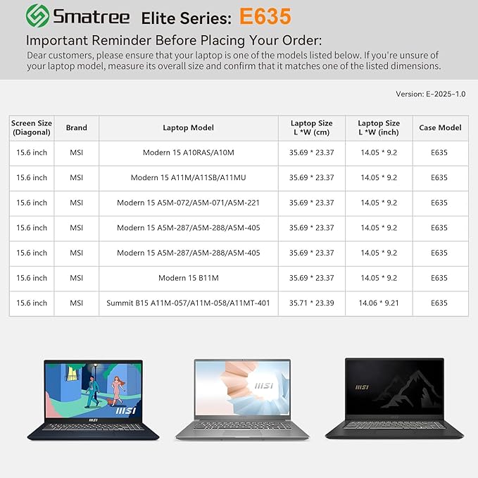 Smatree Laptop Sleeve for 15.6 inch MSI Modern 15 B11M/A5M/A11M/A11S/A10R/A10M, for 15.6 inch Prestige 15 A12U/A12S, for 15.6inch Summit B15 A11M, Case with Pocket, Patented Super-Corner Design (E635)