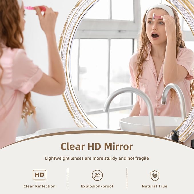 HOITUZYUS 30 Inch Rustic Farmhouse Round Wall Mirror, Boho Wooden Decorative Circle Mirror for Bathroom Vanity, Living Room, Entryway, Bedroom, Hallway