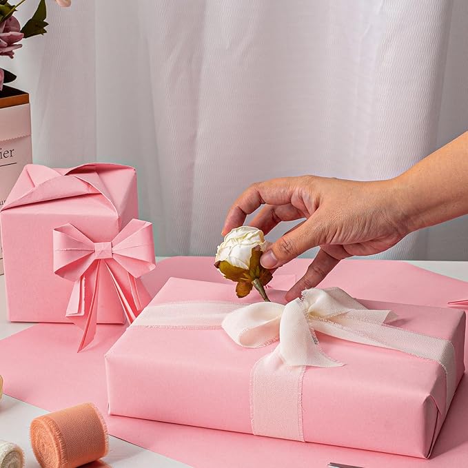 Retrify Pink Kraft Paper Roll 17 Inches x 32.8 Feet - Solid Color Gift Wrapping Paper for All Occasion Wedding, Bridal Shower, Mother's Day, Valentine's Day, Table Runner, Wrapping Bouquet Flower